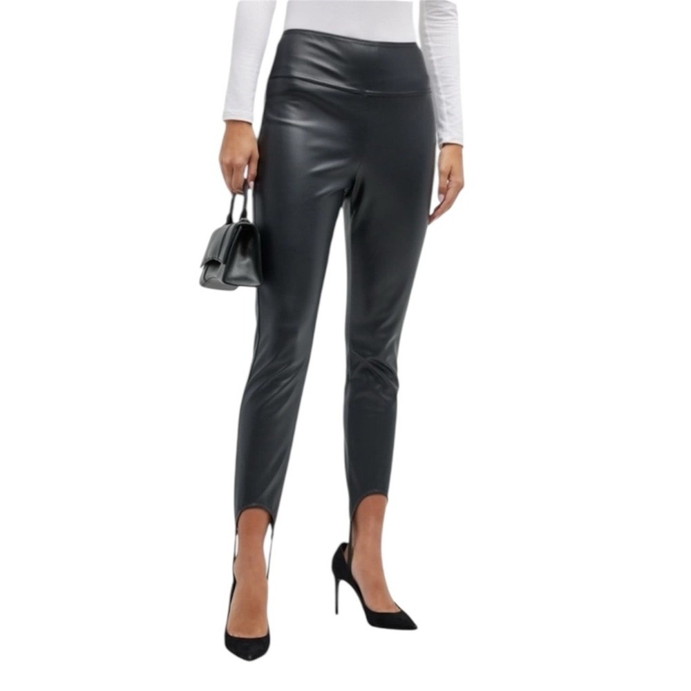 WeWoreWhat Black Vegan Leather Stirrup Leggings Sleek Form-Fitting Design Size S
